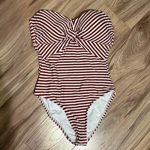 Red and White Striped One-Piece Swimsuit